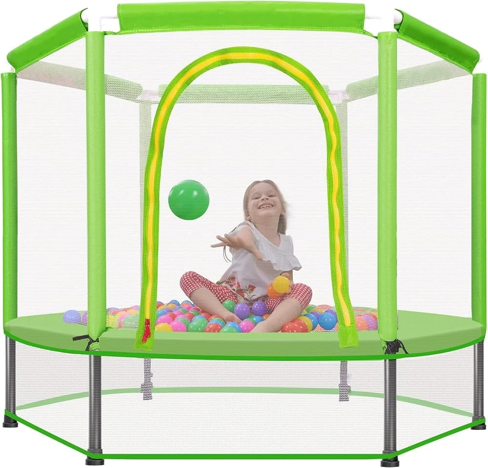 Merax 55" Mini Trampoline for Kids, 4.5FT Indoor Outdoor Toddler Trampoline with Safety Enclosure Net and Pit Balls, Green