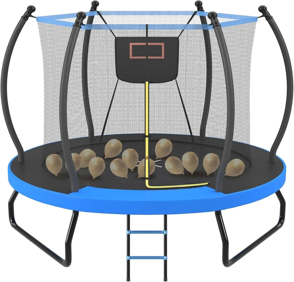 Merax 10FT Trampoline with Basketball Hoop & Enclosure Net & Ladder, Outdoor Trampoline Recreational Backyard Trampoline for Kids, 220lbs